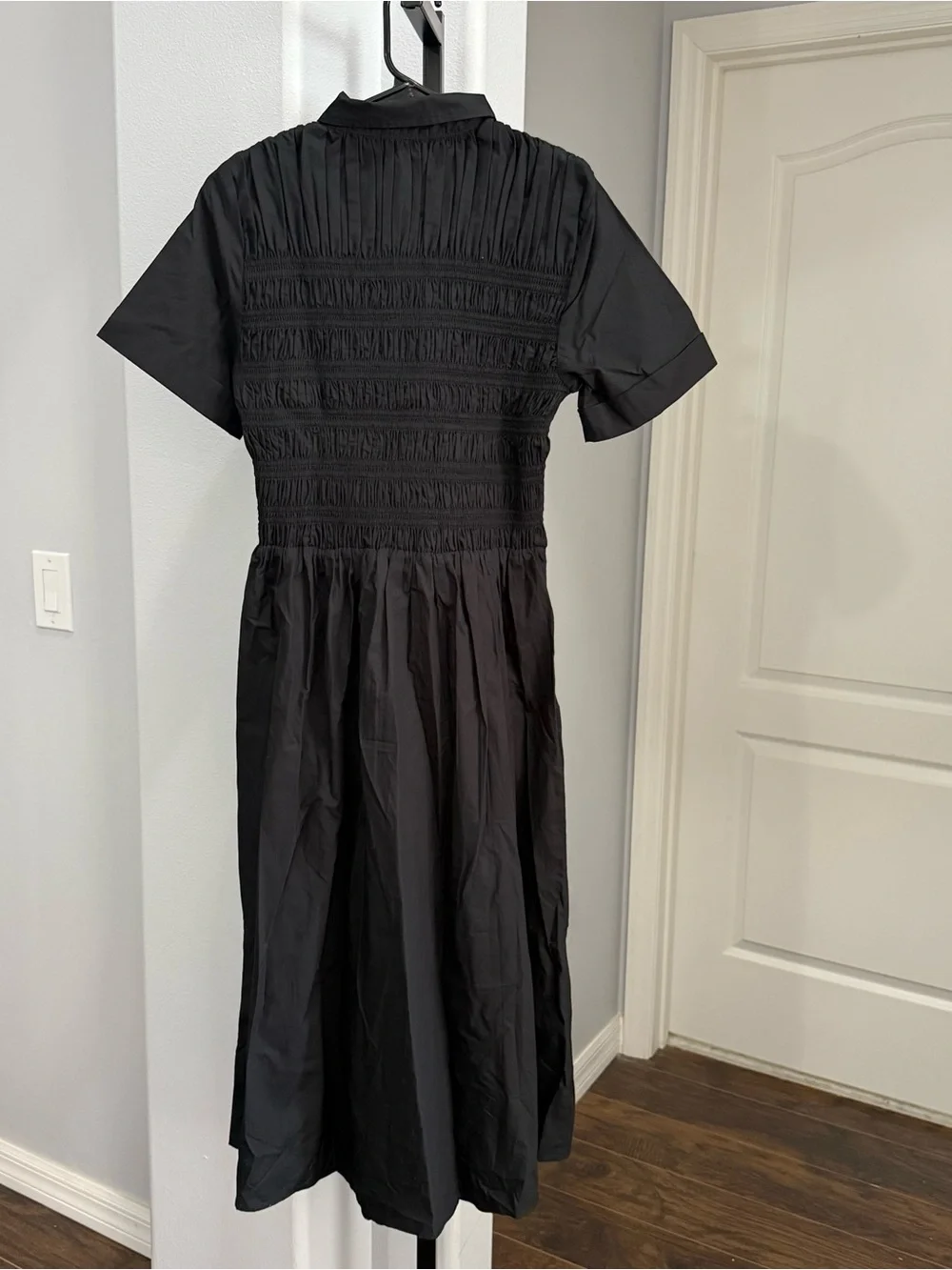 NWT $168 J. Crew Elsie Shirt Dress Cotton Poplin Black Size Small Midi Smocked